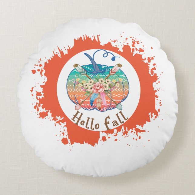 Hallo Fall - Whimsical Pumpkin Design Rundes Kissen (Vorderseite)