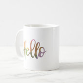 Hallo farbenfrohe Word Art Script Design Kaffeetasse (Vorderseite Links)