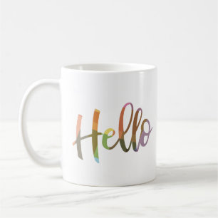 Hallo farbenfrohe Word Art Script Design Kaffeetasse