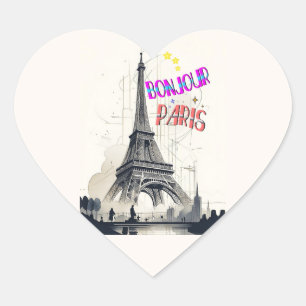 Hallo Farbige Paris Herz-Aufkleber