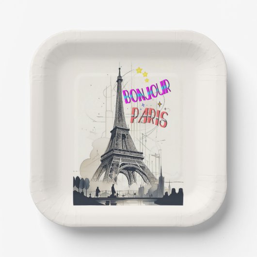 Hallo Farbige Paris Pappteller (Vorderseite)