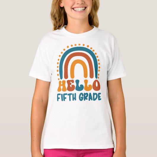 Hallo Fifth Grade Retro Stil boho Regenbogen T-Shirt (Vorderseite)