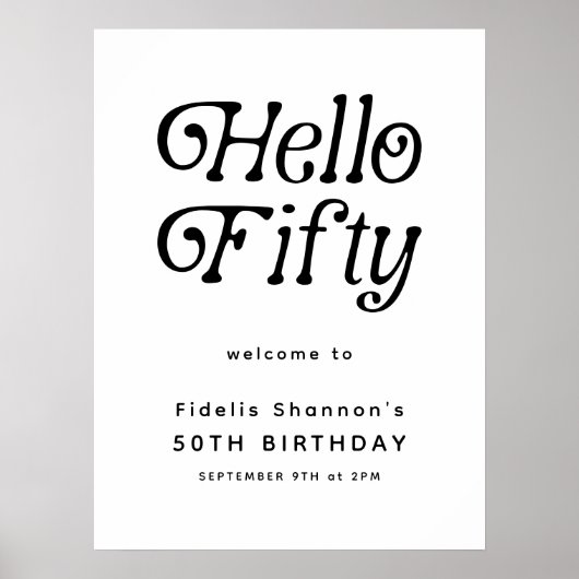 Hallo Fifty Retro | 50. Geburtstag Begrüßungszeich Poster (Vorne)
