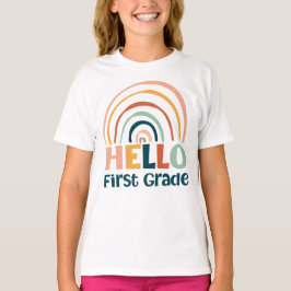 Hallo First Grade boho Regenbogenschule bunt T-Shirt