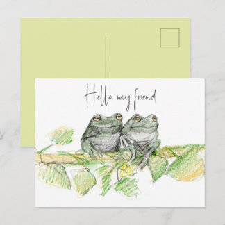 Hallo Freund Frösche Baumzweig Natur Zeichnung Postkarte