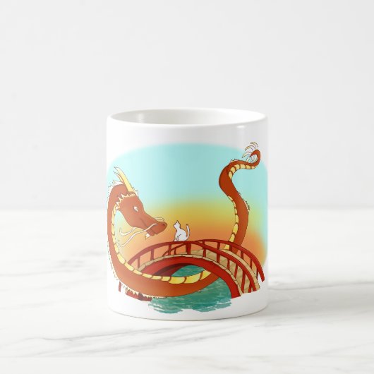 Hallo Freund - Katze und Drache Kaffeetasse (Mittel)