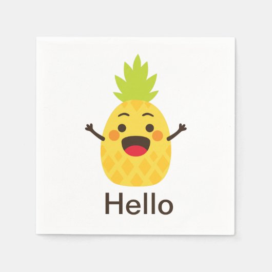 Hallo Freunde! Ananas-Illustration Serviette (Vorderseite)