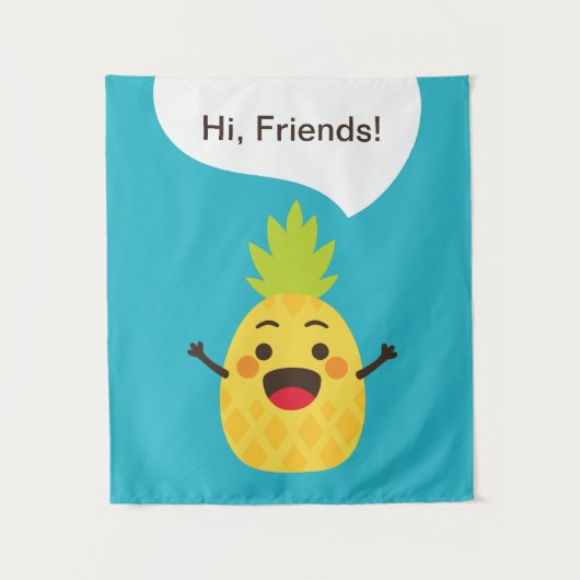 Hallo Freunde! Ananas-Illustration Wandteppich (Vorderseite)