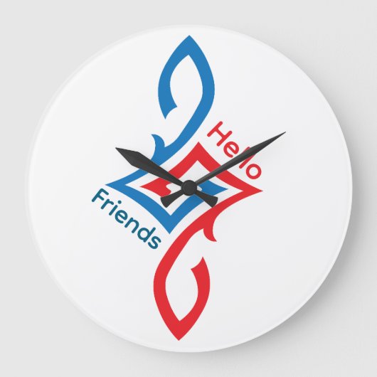 Hallo Freunde Einfaches Glückliches Grußdesign Große Wanduhr (Vorderseite)