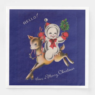 Hallo ! Frohe Weihnachtsschneemänner auf Rentier Serviette