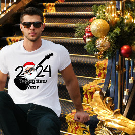 Hallo Frohes Neues Jahr 2024 Santa Rock Star Mann T-Shirt