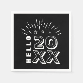 Hallo Frohes Neues Jahr Feuerwerk Schwarz-weiße St Serviette