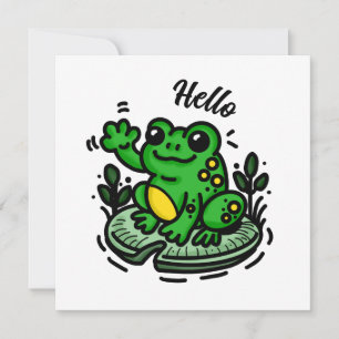 Hallo    Frosch auf Lily Pad Hand Drawing