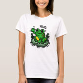 Hallo | Frosch auf Lily Pad Hand Drawing T-Shirt (Vorderseite)