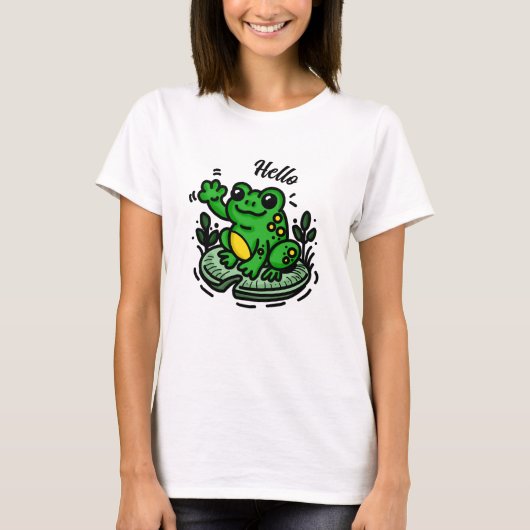Hallo | Frosch auf Lily Pad Hand Drawing T-Shirt (Vorderseite)