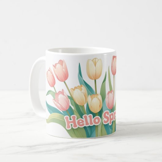 Hallo Frühling! fröhlich Tulip Bloom Kaffeetasse (Vorderseite Links)