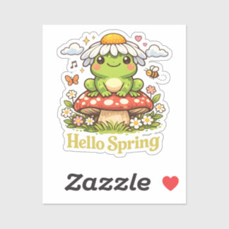 Hallo Frühling Frosch – Cottagecore Pilz Ästhetik Aufkleber