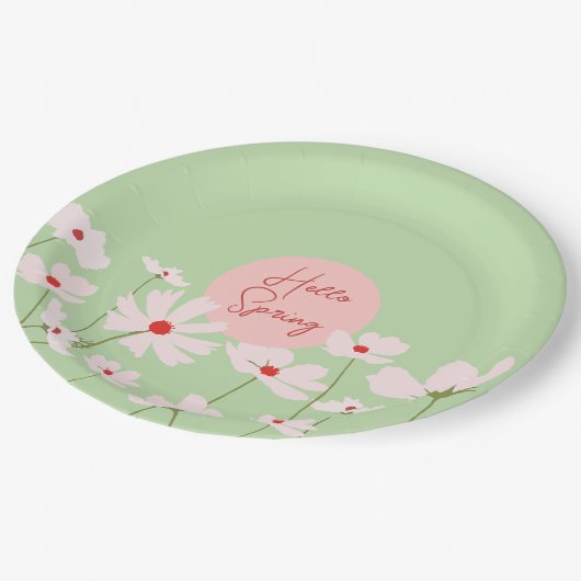 Hallo Frühling hellrosa Kosmos Blume Pappteller (Schrägansicht)