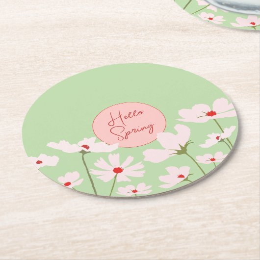 Hallo Frühling hellrosa Kosmos Blume Runder Pappuntersetzer (Angewinkelt)
