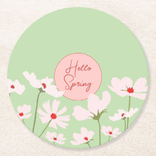 Hallo Frühling hellrosa Kosmos Blume Runder Pappuntersetzer