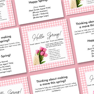 Hallo Frühling Immobilien Postkarte | Rosa Frühlin Geschenkanhänger
