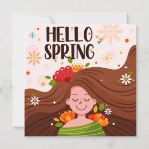 Hallo Frühling Mädchen Blumen Grußkarte