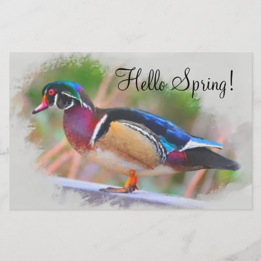 Hallo Frühling! Mit der Holzente! Briefpapier (Vorderseite)
