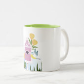 Hallo Frühling - Pastel Birdhouse und Gelbe Tulips Zweifarbige Tasse (VorderseiteRechts)