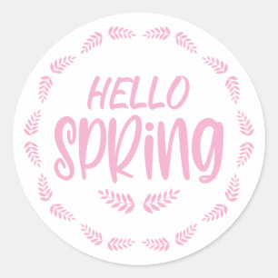 Hallo Frühling Pinkes Blatt Runder Aufkleber