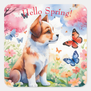 Hallo Frühling Quadratischer Aufkleber