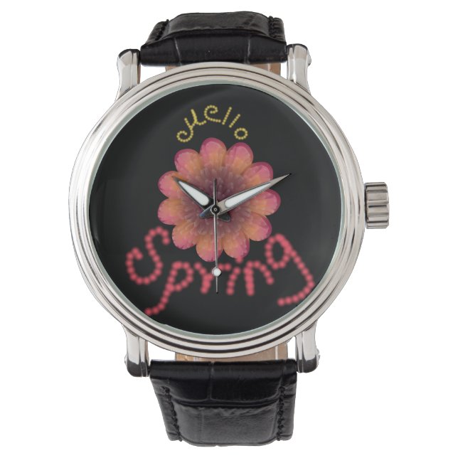 Hallo Frühling - Texturierte rosa und orangefarben Armbanduhr (Vorderseite)