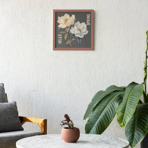 HALLO FRÜHLING VINTAGE WEISSE ELEGANTE BLUMEN POSTER
