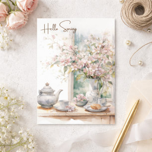 Hallo Frühlings-Aquarell-Rose-Bouquet Feiertagspostkarte