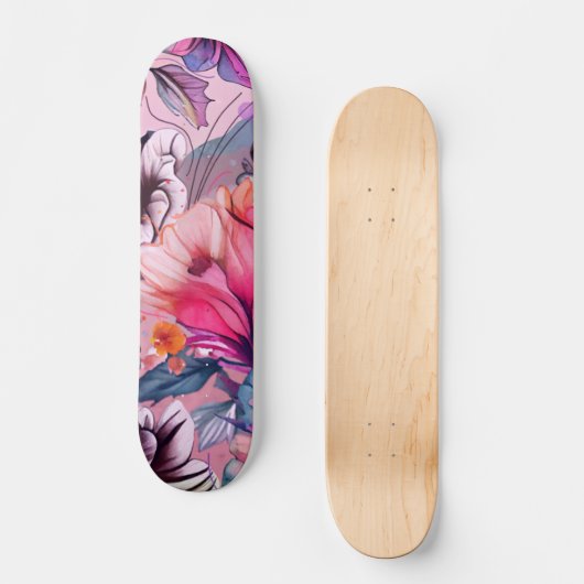 Hallo Frühlingsglückszeit, Blumenwasser Skateboard (Vorderseite)