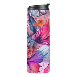 Hallo Frühlingsglückszeit, lebhafte rosa Blume Thermosbecher