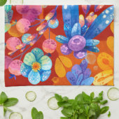 Hallo Frühlingsglückszeit, Orange Floral Geschirrtuch (Gefaltet)