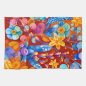 Hallo Frühlingsglückszeit, Orange Floral Geschirrtuch (Horizontal)