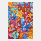 Hallo Frühlingsglückszeit, Orange Floral Geschirrtuch (Vertikal)