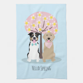 Hallo Frühlingshunde von Cherry Blossom Tree Geschirrtuch