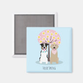 Hallo Frühlingshunde von Cherry Blossom Tree Magnet (Vorderseite/Rückseite)