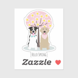 Hallo Frühlingshunde von Cherry Blossom Tree Pink Aufkleber