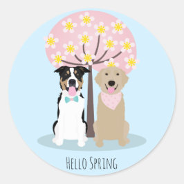 Hallo Frühlingshunde von Cherry Blossom Tree Runder Aufkleber