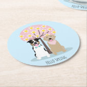 Hallo Frühlingshunde von Cherry Blossom Tree Runder Pappuntersetzer (Angewinkelt)