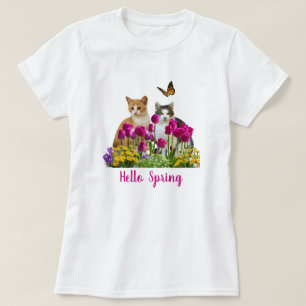 Hallo Frühlingskatzen im Blumengarten Tulip T-Shirt