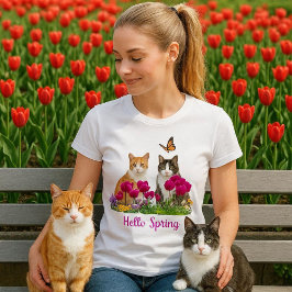 Hallo Frühlingskatzen im Blumengarten Tulip T-Shirt