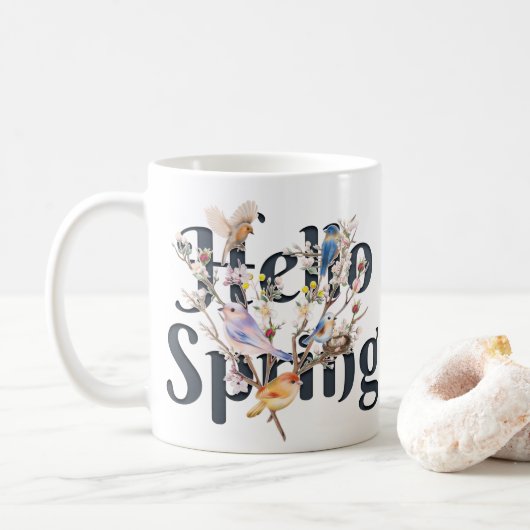 Hallo Frühlingsvögel Kaffeetasse (Mit Donut)