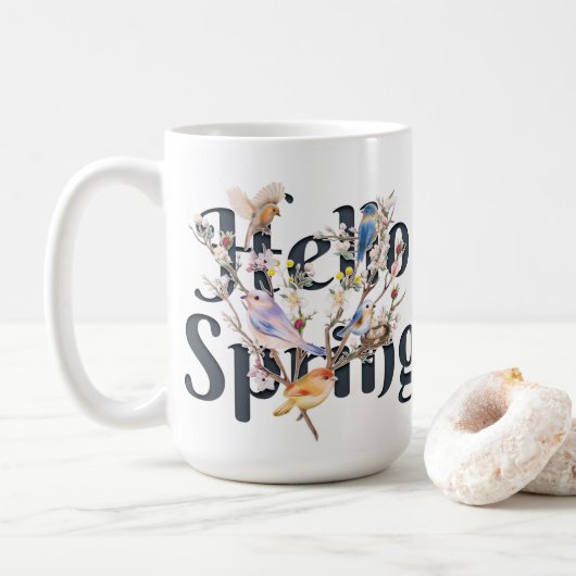 Hallo Frühlingsvögel Kaffeetasse (Mit Donut)