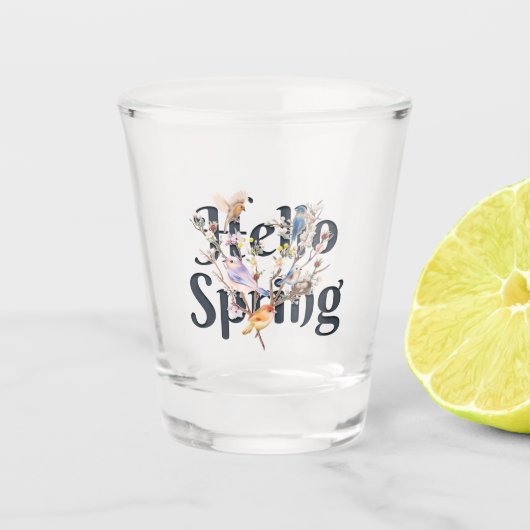 Hallo Frühlingsvögel Schnapsglas (Vorderseite)