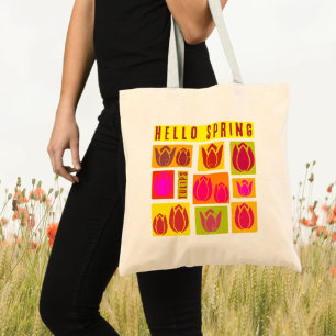 Hallo Frühlingtulips Briefmarke Stil bunt Tragetasche