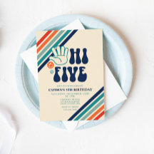 Hallo fünf Retro Streifen Geburtstagsfeier Einladu